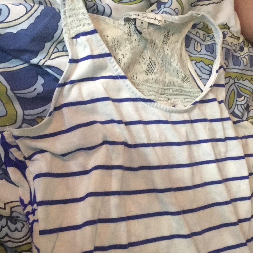 Tank top blue striped and floral with lace back